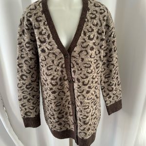 RD Style leopard  Knit Open Front Cardigan Sweater  Sz S